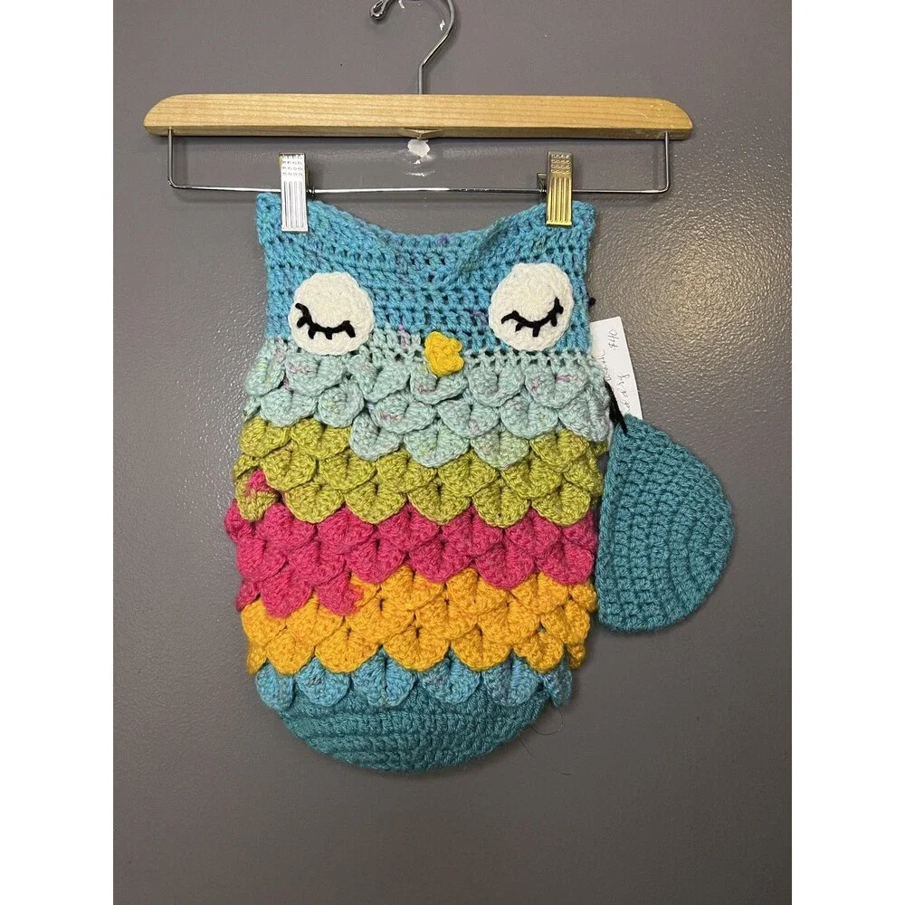 Handmade Sleep Sack Girls 0-3 Months Multicolor Owl Rainbow Crochet Baby